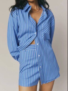 Reformation Blue and White Striped Short Set Size Small